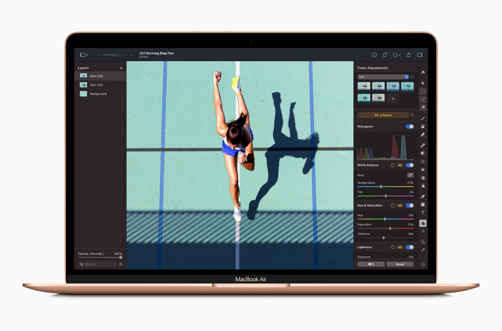 A photo editing app open on a MacBook Air powered by M1
